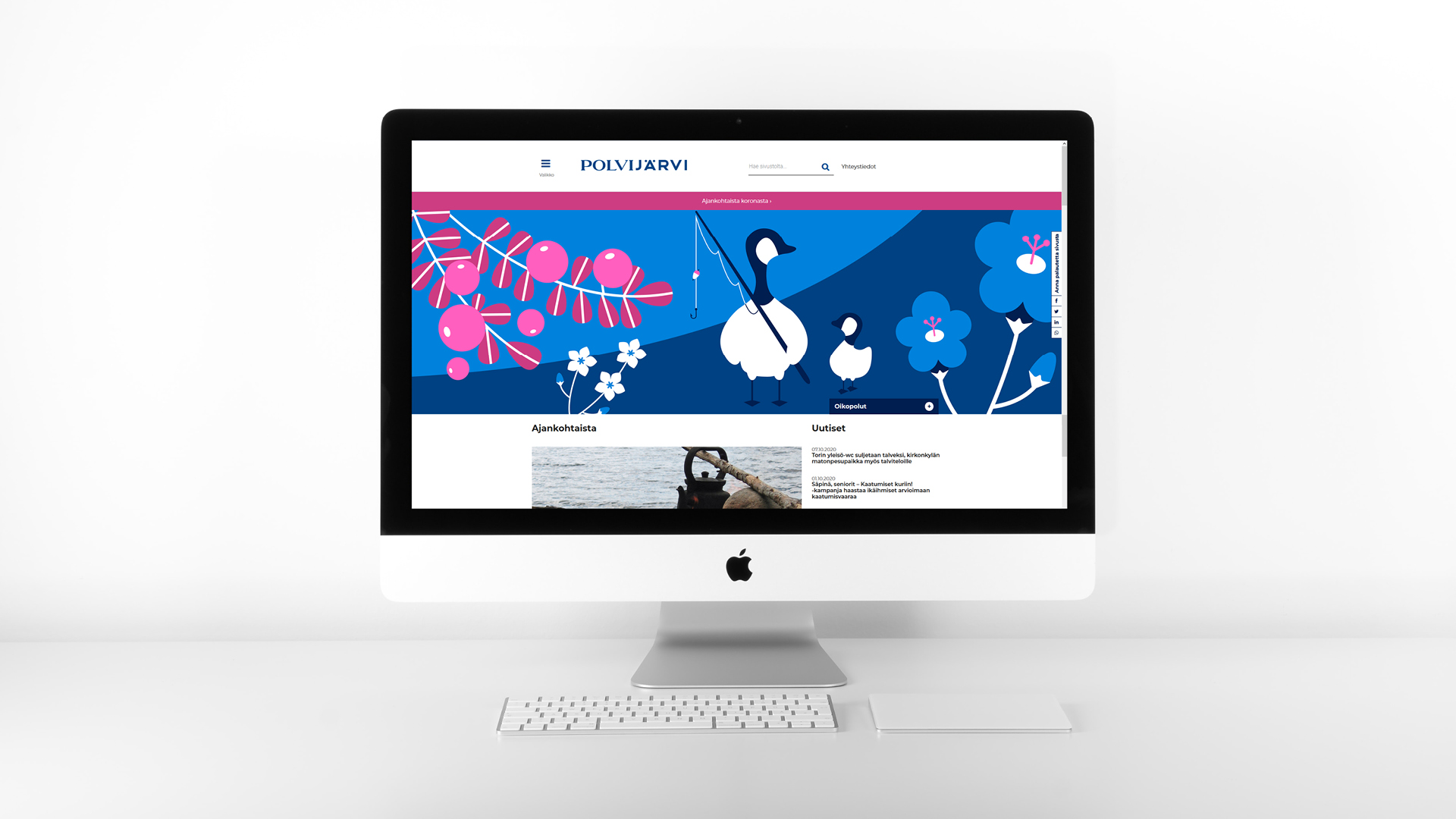 Polvijärven kunnan verkkosivujen layout tietokoneen näytöllä