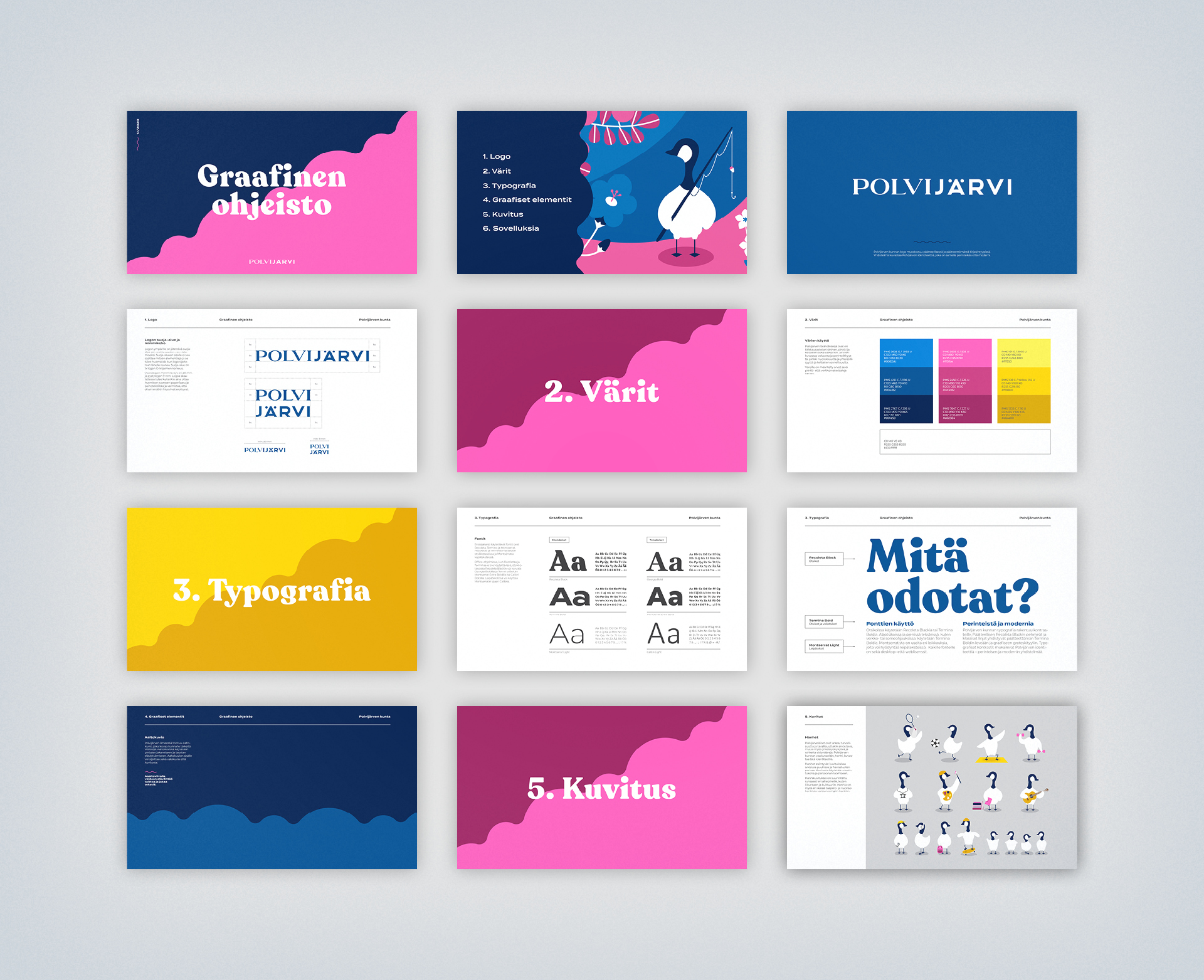 Polvijärven graafinen ohjeisto sivuittain flat-lay