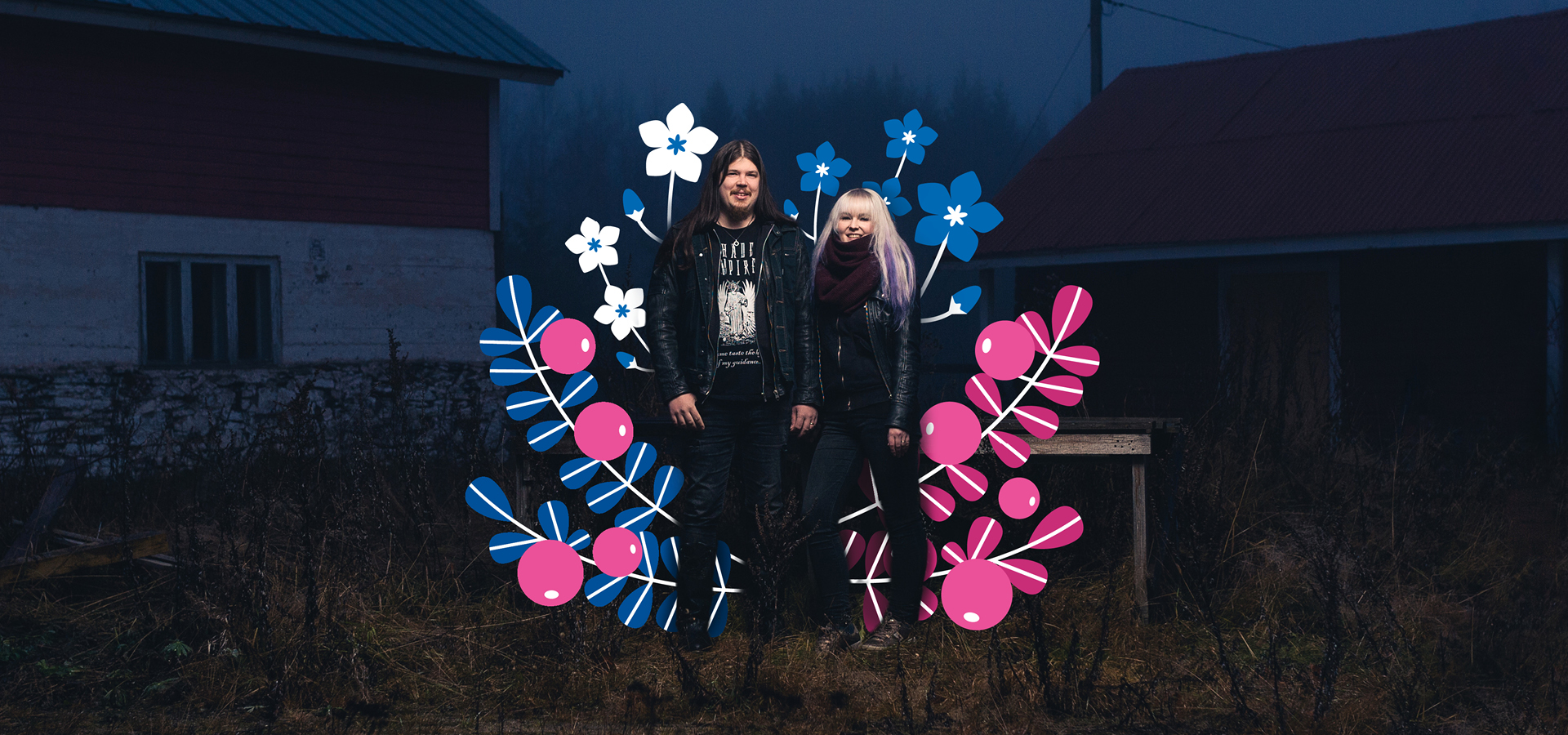 Elina ja Ville polvijärvi-auran ympäröimänä sukutilalla